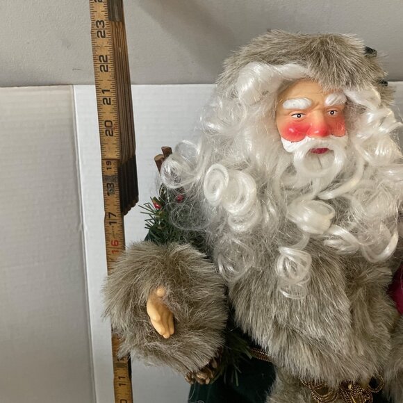 Vintage Santa Claus Figure Tree Topper Green Red Large 23 inch Expressive Face - Picture 8 of 8
